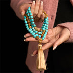 Fortune Jewel 108 Mala Beads Turquoise Picture Jasper Bead Tassel Balance Bracelet