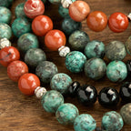 Fortune Jewel 108 Mala Natural Black Onyx Red Jasper Turquoise Beads Buddha Head Tassel Protection Bracelet