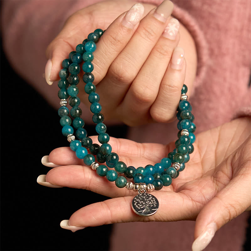 Fortune Jewel 108 Mala Beads Apatite Bead Om The Tree Of Life Lotus Buddha Bracelet Fortune Jewel