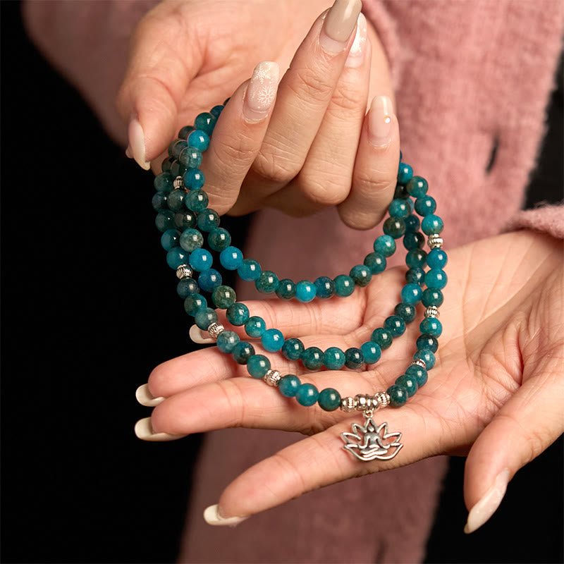 Fortune Jewel 108 Mala Beads Apatite Bead Om The Tree Of Life Lotus Buddha Bracelet Fortune Jewel