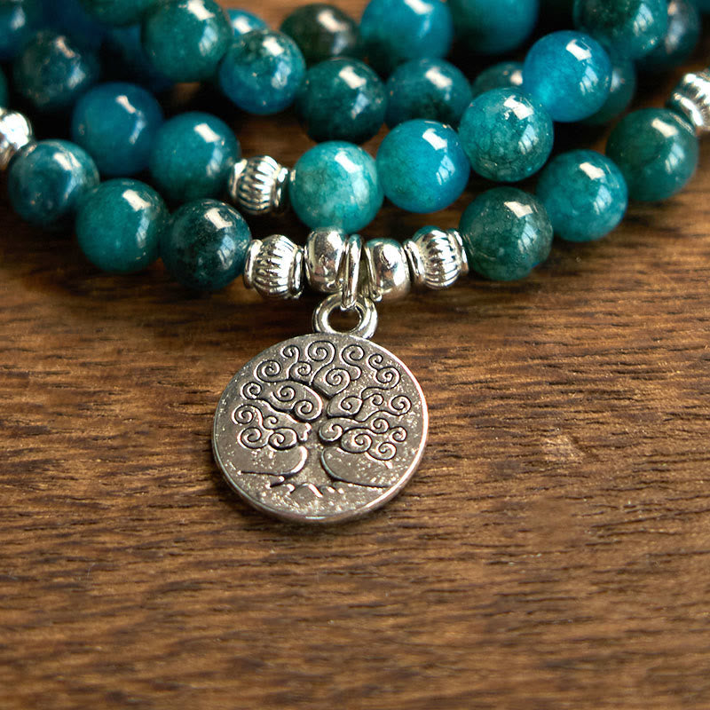Fortune Jewel 108 Mala Beads Apatite Bead Om The Tree Of Life Lotus Buddha Bracelet Fortune Jewel