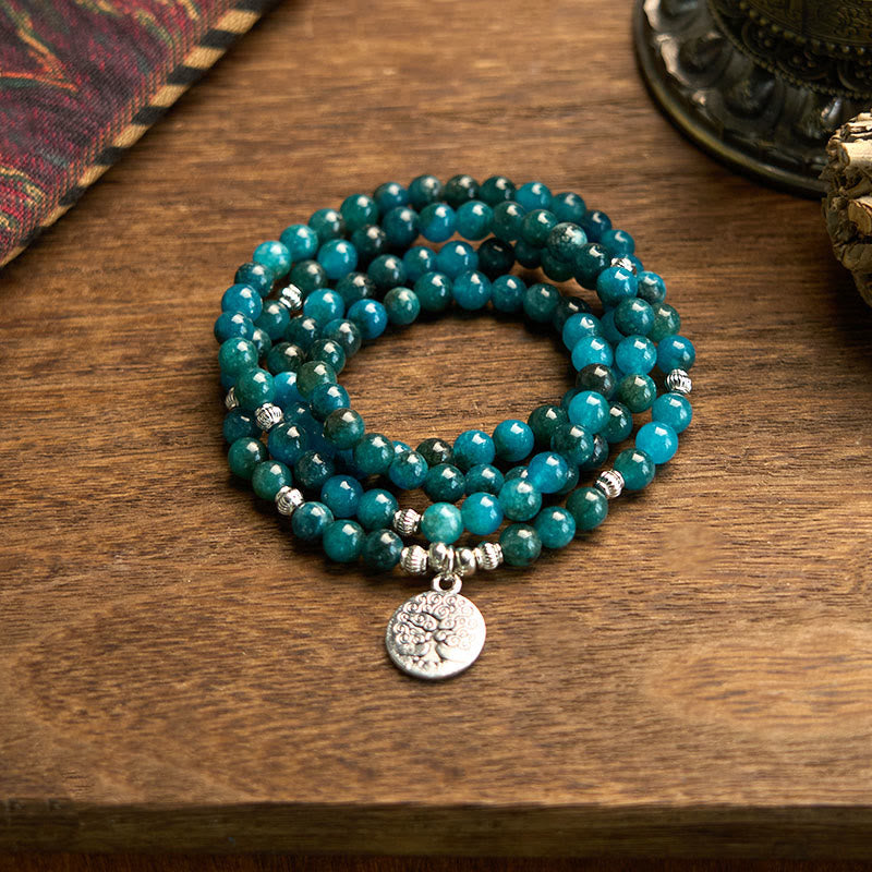 Fortune Jewel 108 Mala Beads Apatite Bead Om The Tree Of Life Lotus Buddha Bracelet Fortune Jewel