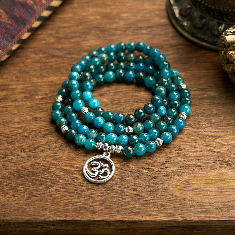 Fortune Jewel 108 Mala Beads Apatite Bead Om The Tree Of Life Lotus Buddha Bracelet Fortune Jewel