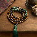 Fortune Jewel 108 Mala Natural Stone Tiger Eye Turquoise Beads Tassel Protection Bracelet
