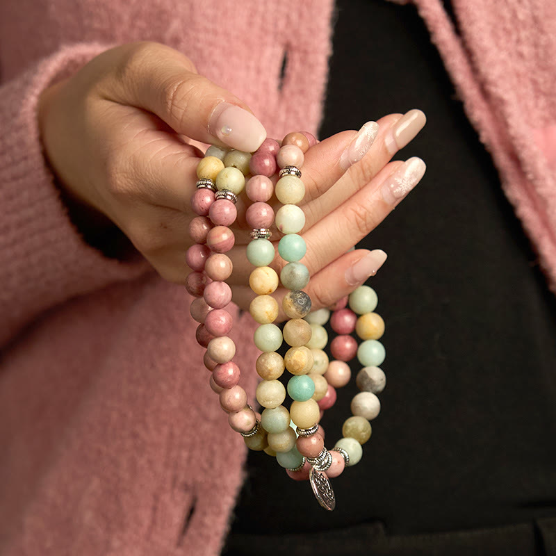 Fortune Jewel 108 Mala Rhodonite Amazonite Beads Lotus Compassion Bracelet Fortune Jewel