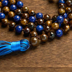 Fortune Jewel 108 Beads Natural Stone Tiger Eye Lazurite Lapis Lazuli Mala Tassel Protection Bracelet