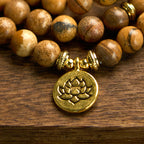 Fortune Jewel 108 Beads Picture Jasper Mala Lotus Courage Bracelet