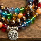 Fortune Jewel 108 Mala Beads Natural Stone Tiger Eye Colored Beads Lotus Protection Bracelet