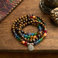 Fortune Jewel 108 Mala Beads Natural Stone Tiger Eye Colored Beads Lotus Protection Bracelet