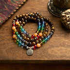 Fortune Jewel 108 Mala Beads Natural Stone Tiger Eye Colored Beads Lotus Protection Bracelet
