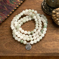 Fortune Jewel 108 Mala Beads Natural Tianshan Jade Lotus Luck Bracelet