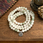 Fortune Jewel 108 Mala Beads Natural Tianshan Jade Lotus Luck Bracelet