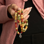 Fortune Jewel 108 Mala Beads Natural Colored Stone Topaz Red Jasper Green Jasper Lotus Protection Bracelet