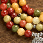 Fortune Jewel 108 Mala Beads Natural Colored Stone Topaz Red Jasper Green Jasper Lotus Protection Bracelet