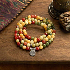 Fortune Jewel 108 Mala Beads Natural Colored Stone Topaz Red Jasper Green Jasper Lotus Protection Bracelet