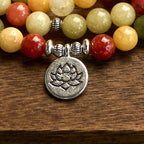 Fortune Jewel 108 Mala Beads Natural Colored Stone Topaz Red Jasper Green Jasper Lotus Protection Bracelet