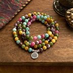 Fortune Jewel 108 Mala Beads Multi-layer Natural Tourmaline Lotus Wisdom Bracelet