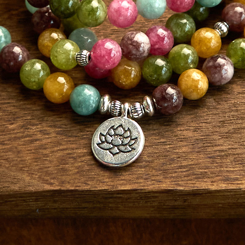 Fortune Jewel 108 Mala Beads Multi-layer Natural Tourmaline Lotus Wisdom Bracelet