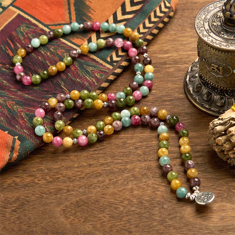 Fortune Jewel 108 Mala Beads Multi-layer Natural Tourmaline Lotus Wisdom Bracelet