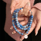 Fortune Jewel 108 Mala Beads Multi-layer Natural Blue Aventurine Lotus Calm Bracelet