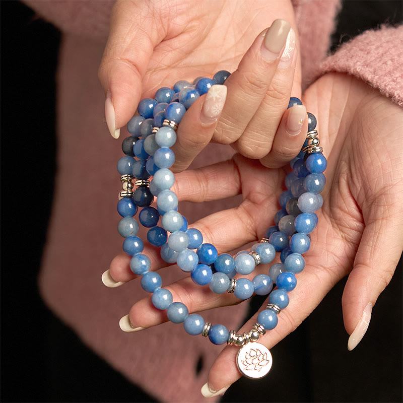 Fortune Jewel 108 Mala Beads Multi-layer Natural Blue Aventurine Lotus Calm Bracelet