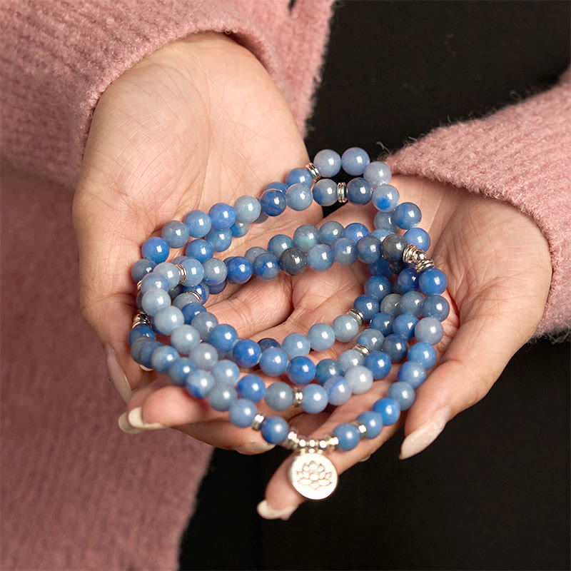 Fortune Jewel 108 Mala Beads Multi-layer Natural Blue Aventurine Lotus Calm Bracelet