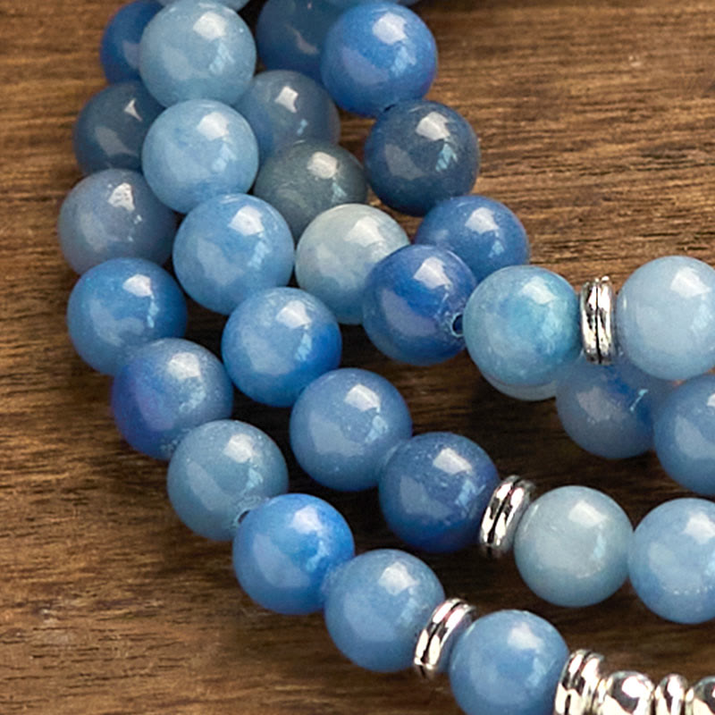 Fortune Jewel 108 Mala Beads Multi-layer Natural Blue Aventurine Lotus Calm Bracelet