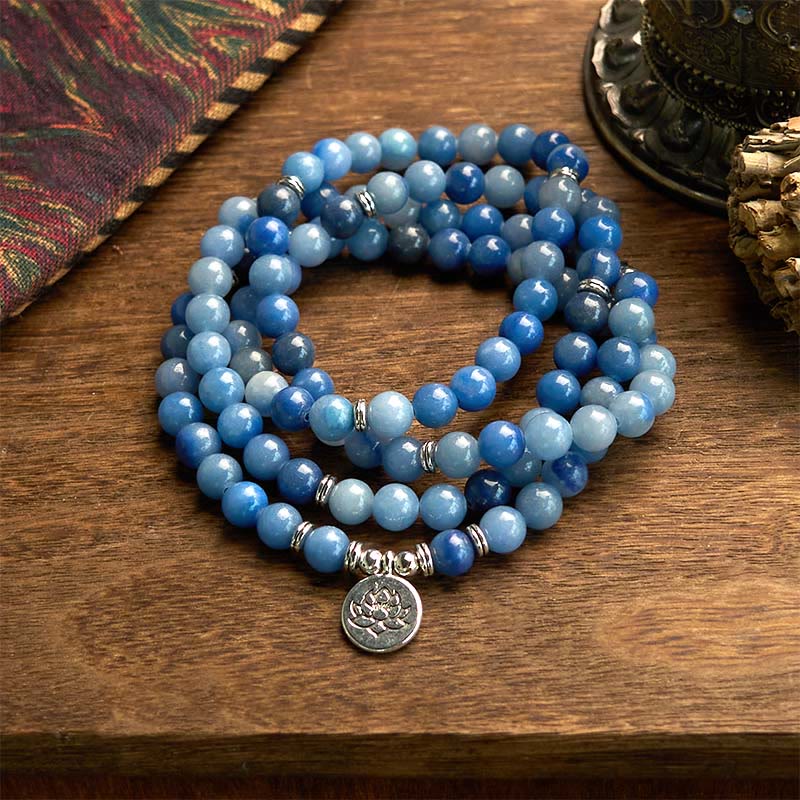 Fortune Jewel 108 Mala Beads Multi-layer Natural Blue Aventurine Lotus Calm Bracelet