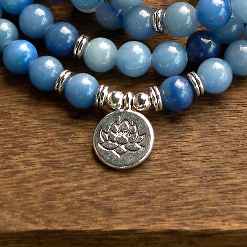 Fortune Jewel 108 Mala Beads Multi-layer Natural Blue Aventurine Lotus Calm Bracelet