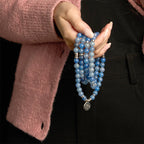 Fortune Jewel 108 Mala Beads Multi-layer Natural Blue Aventurine Lotus Calm Bracelet