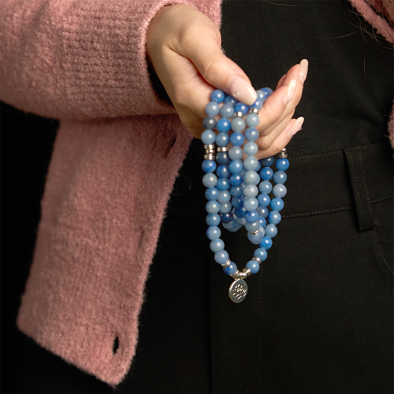 Fortune Jewel 108 Mala Beads Multi-layer Natural Blue Aventurine Lotus Calm Bracelet