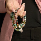 Fortune Jewel 108 Mala Beads Natural Stone Indian Agate Lotus Calm Bracelet