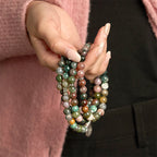 Fortune Jewel 108 Mala Beads Natural Stone Indian Agate Lotus Calm Bracelet