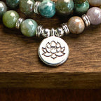 Fortune Jewel 108 Mala Beads Natural Stone Indian Agate Lotus Calm Bracelet