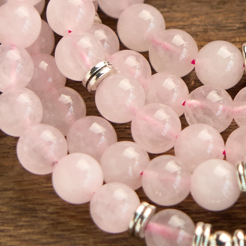 Fortune Jewel 108 Mala Beads Natural Stone Rose Quartz Lotus Peace Bracelet