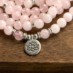 Fortune Jewel 108 Mala Beads Natural Stone Rose Quartz Lotus Peace Bracelet