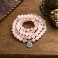 Fortune Jewel 108 Mala Beads Natural Stone Rose Quartz Lotus Peace Bracelet