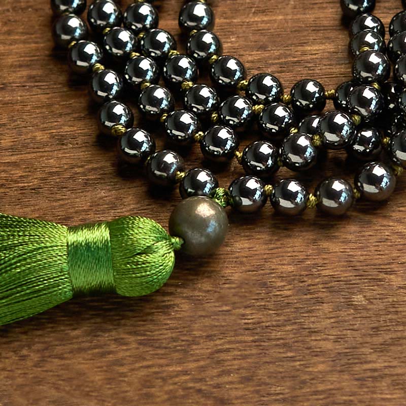 Fortune Jewel 108 Mala Beads Natural Stone Hematite Tassel Powerful Bracelet