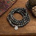 Fortune Jewel 108 Mala Beads Multi-layer Natural Black Glitter Stone Lotus Positivity Bracelet