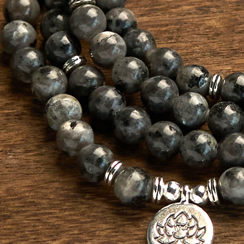 Fortune Jewel 108 Mala Beads Multi-layer Natural Black Glitter Stone Lotus Positivity Bracelet