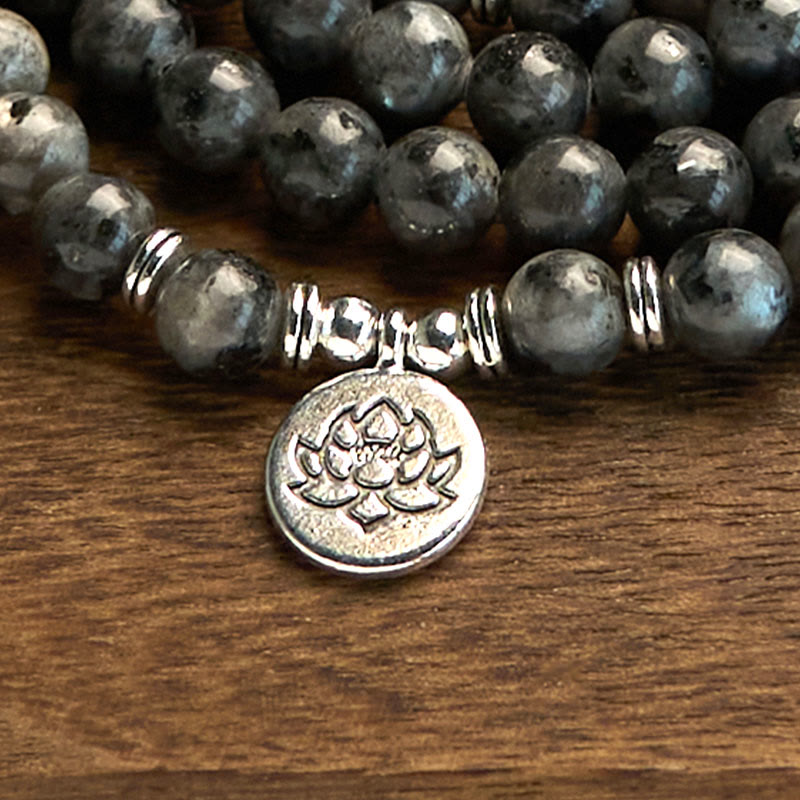 Fortune Jewel 108 Mala Beads Multi-layer Natural Black Glitter Stone Lotus Positivity Bracelet