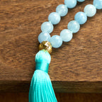 Fortune Jewel 108 Mala Beads Natural Stone Aquamarine Tassel Lotus Healing Bracelet
