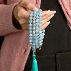 Fortune Jewel 108 Mala Beads Natural Stone Aquamarine Tassel Lotus Healing Bracelet