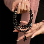 Buddha Stones 108 Mala Beads Natural Stone Black Onyx Protection Bracelet