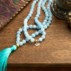 Fortune Jewel 108 Mala Beads Natural Stone Aquamarine Tassel Lotus Healing Bracelet