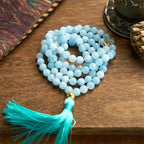 Fortune Jewel 108 Mala Beads Natural Stone Aquamarine Tassel Lotus Healing Bracelet