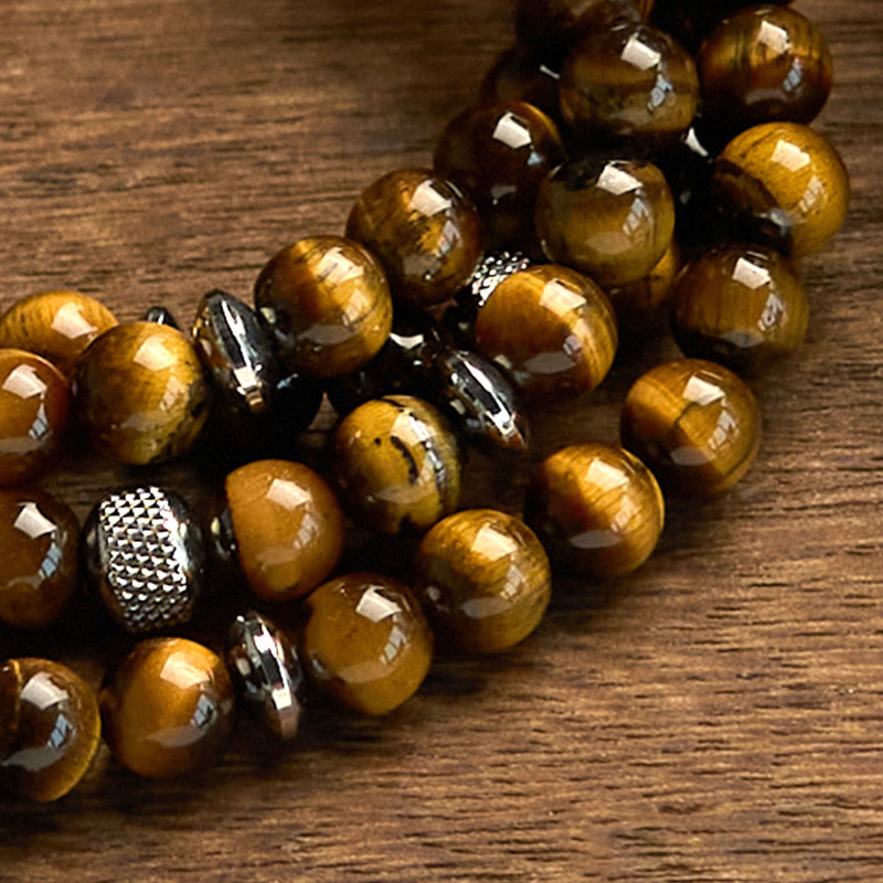 Fortune Jewel 108 Mala Beads Natural Stone Tiger Eye Multi-turn Protection Bracelet