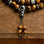 Fortune Jewel 108 Mala Beads Natural Stone Tiger Eye Multi-turn Protection Bracelet