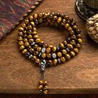 Fortune Jewel 108 Mala Beads Natural Stone Tiger Eye Multi-turn Protection Bracelet