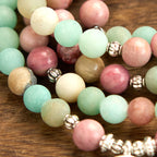 Fortune Jewel 108 Mala Beads Rhodonite Amazonite Lotus Healing Bracelet